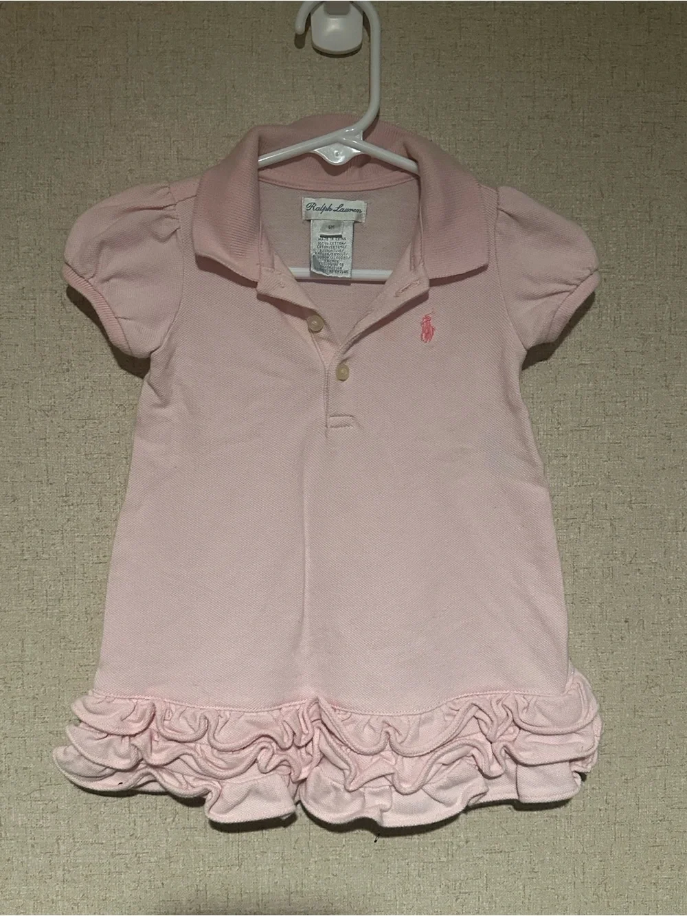 Ralph Lauren Girls 6M Pink Polo Ruffle Hem Dress